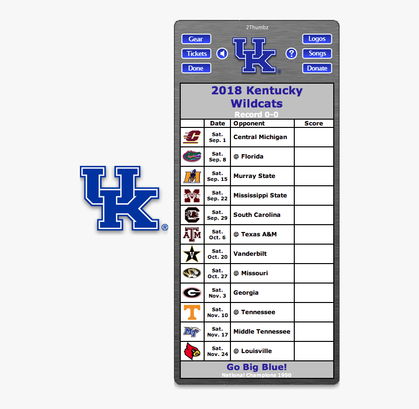 Get Your 2018 Kentucky Wildcats Football Schedule Dashboard - 2018 Tamu Football Schedule, HD Png Download, Free Download