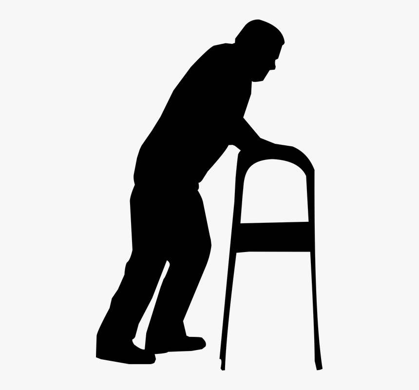 Silhouette, Man, Old, Struggling, Walker, Object, Walk - Man With Walker Silhouette, HD Png Download, Free Download