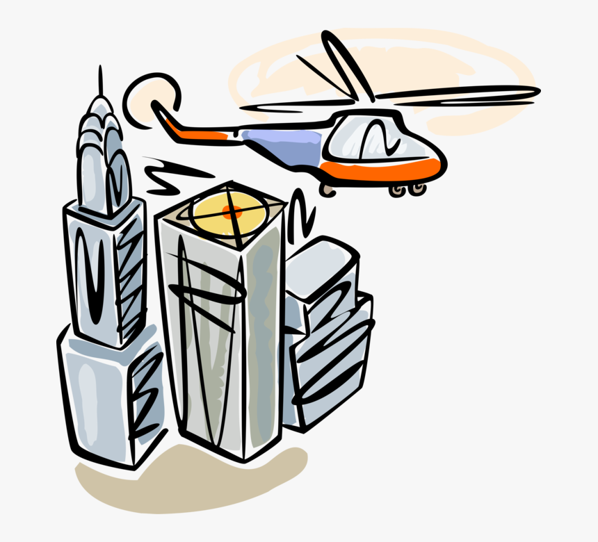 Vector Illustration Of Helicopter Aircraft Flies Over - Cartoon Helicopter New York, HD Png Download, Free Download