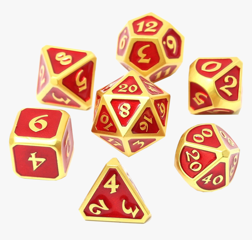 Die Hard Dice 7 Die Set Mythica Satin Gold Ruby - Metal Dice Gold Red, HD Png Download, Free Download
