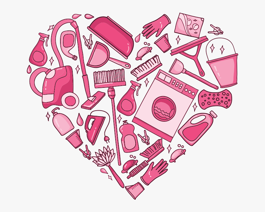 Graphic Of Cleaning Icons In Shape Of Heart - Pink Cleaning Supplies Clipart Png, Transparent Png, Free Download
