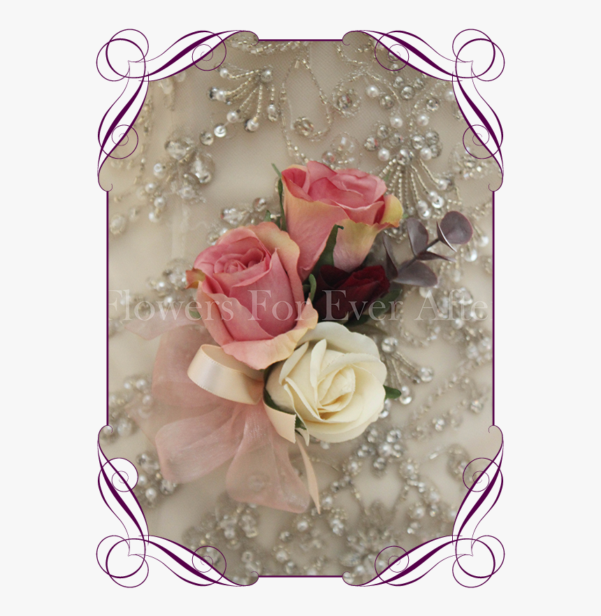 Silk Artificial Rose Pink And Cream Ladies Corsage - Flower Bouquet, HD Png Download, Free Download