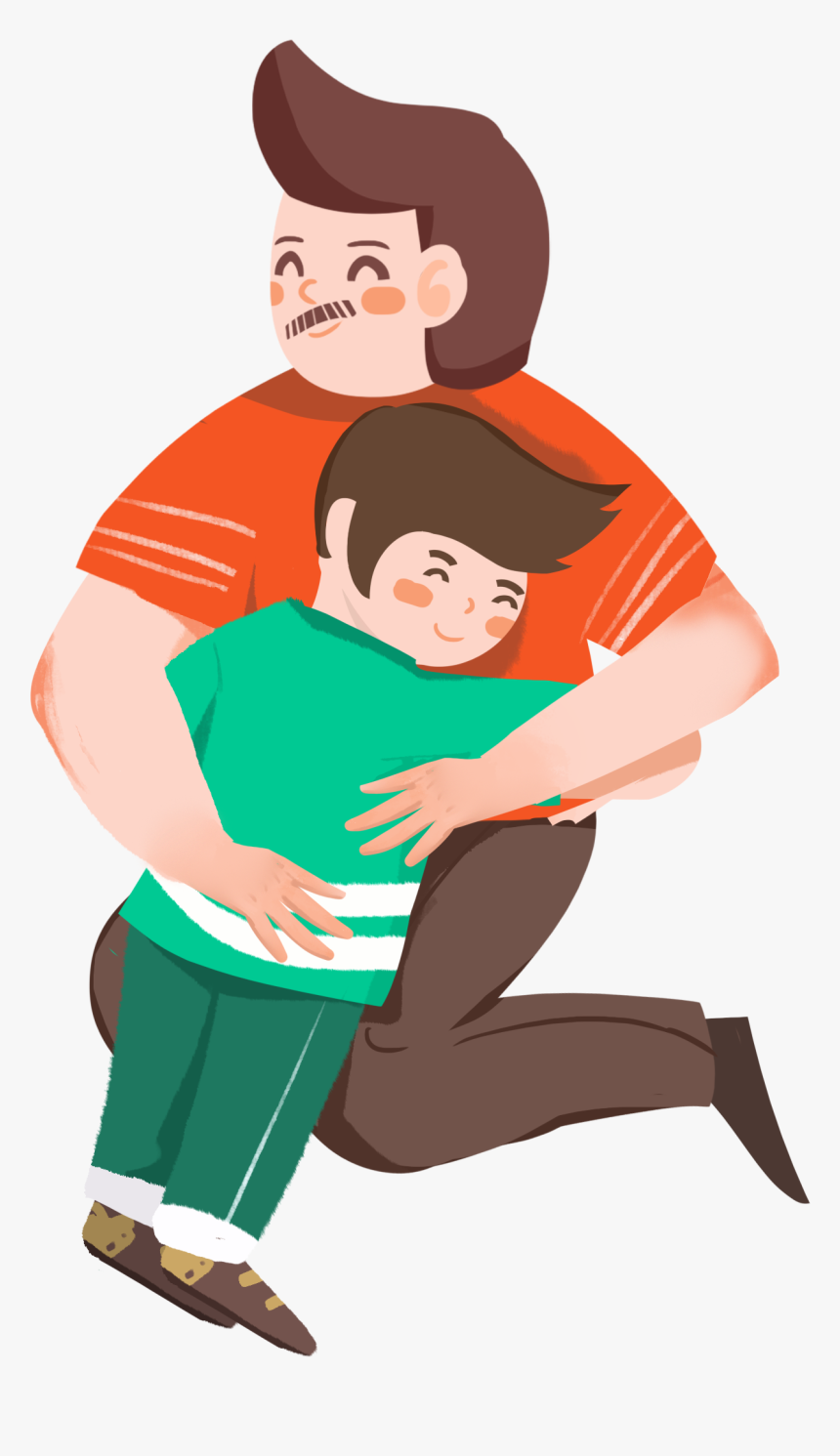 Hand Drawn Cartoon Father And Son Hug Decorative Psd - Cartoon Father And Son, HD Png Download, Free Download