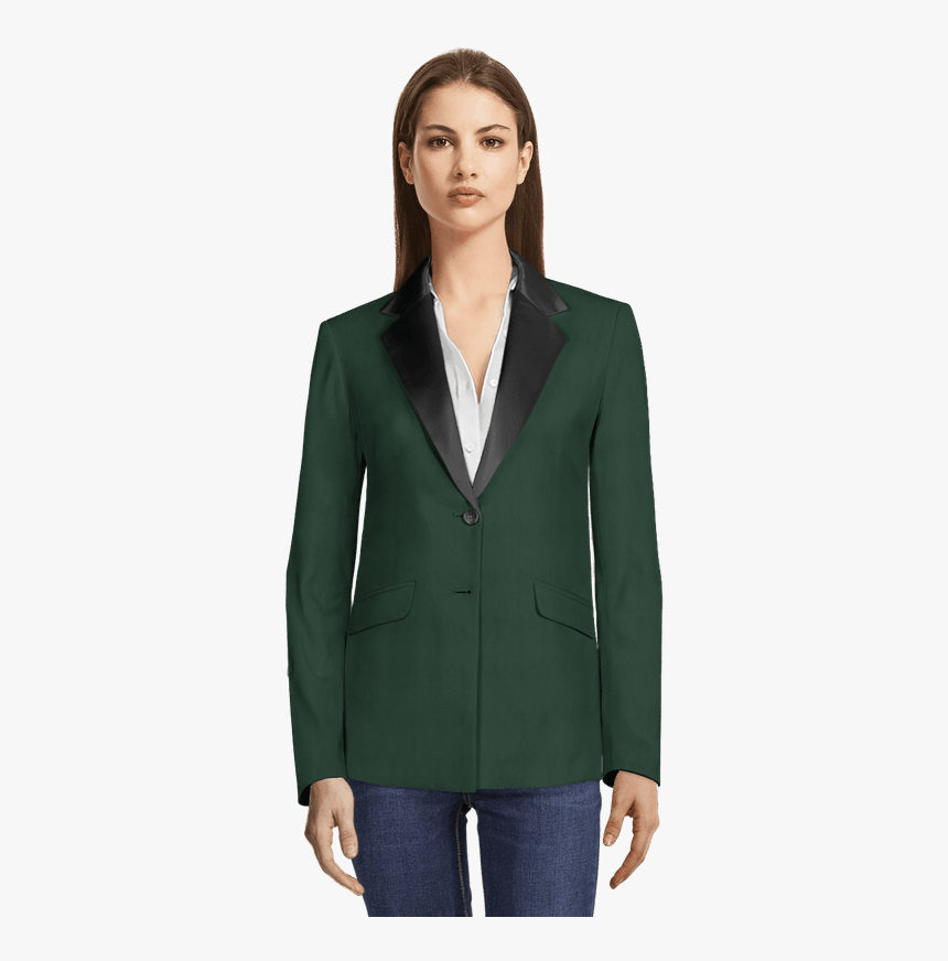 Green Tuxedo Blazer With Black Lapels - Blazer Mujer Azul Png, Transparent Png, Free Download
