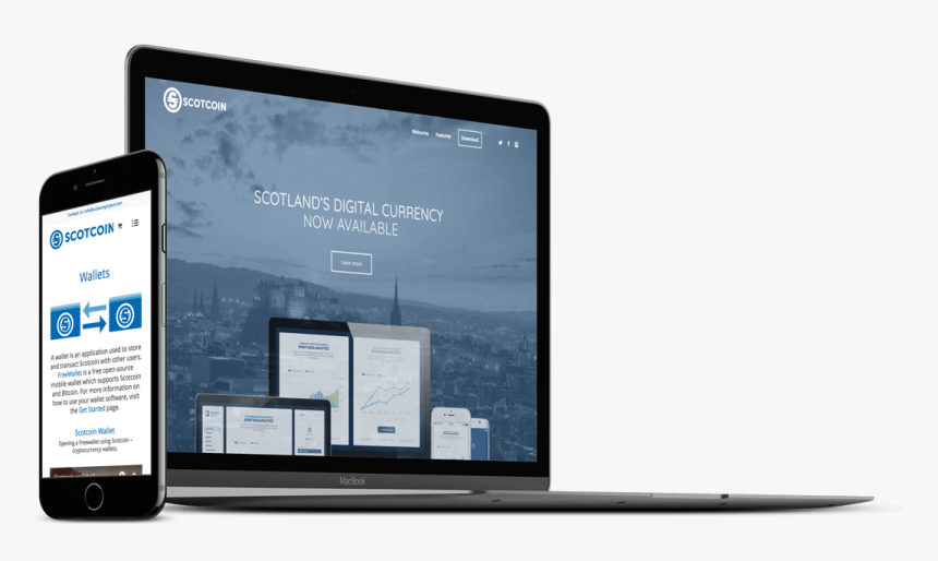 Scotcoin Website Mockup On A Laptop And A Mobile Device - Mobile And Laptop Mockup, HD Png Download, Free Download