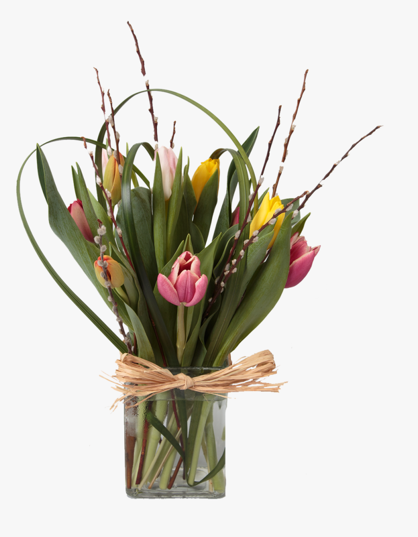 Standard/good -10 Mixed Tulips In A Vase - Bouquet, HD Png Download, Free Download