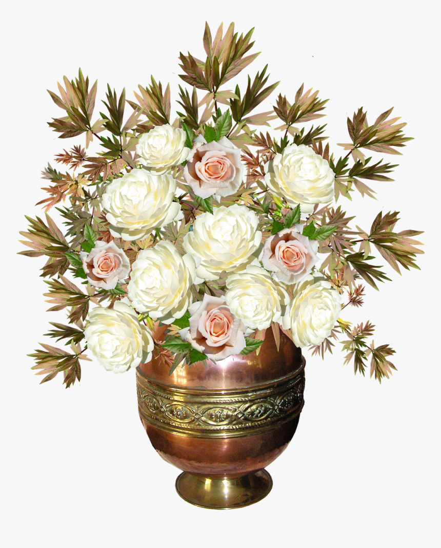 Roses, Copper Vase, Flowers, Arrangement - Vazo Çiçek Png, Transparent Png, Free Download