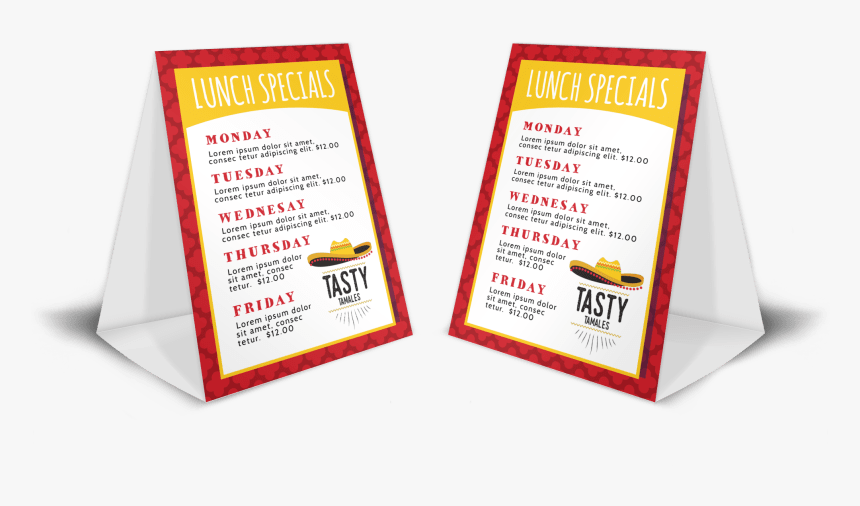 Restaurant Lunch Table Tent Template Preview - Restaurant Table Tent Png, Transparent Png, Free Download