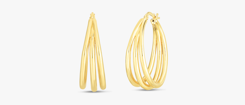 Roberto Coin Triple Hoop Earrings In 18k Gold Front - Earrings, HD Png Download, Free Download