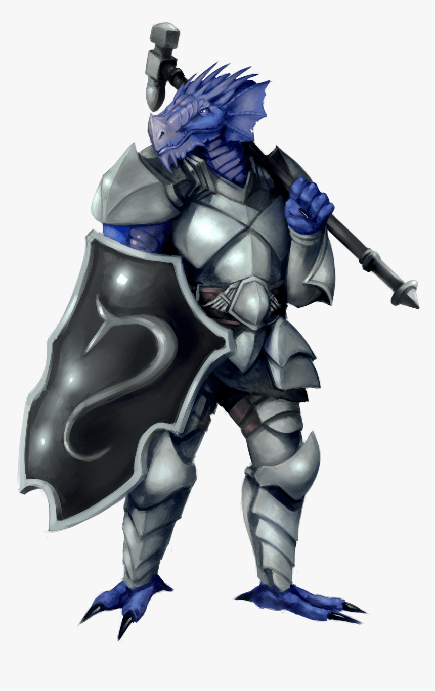 A Dragon Humanoid In Armor Holding A War Hammer And - Dragonborn Hammer, HD Png Download, Free Download