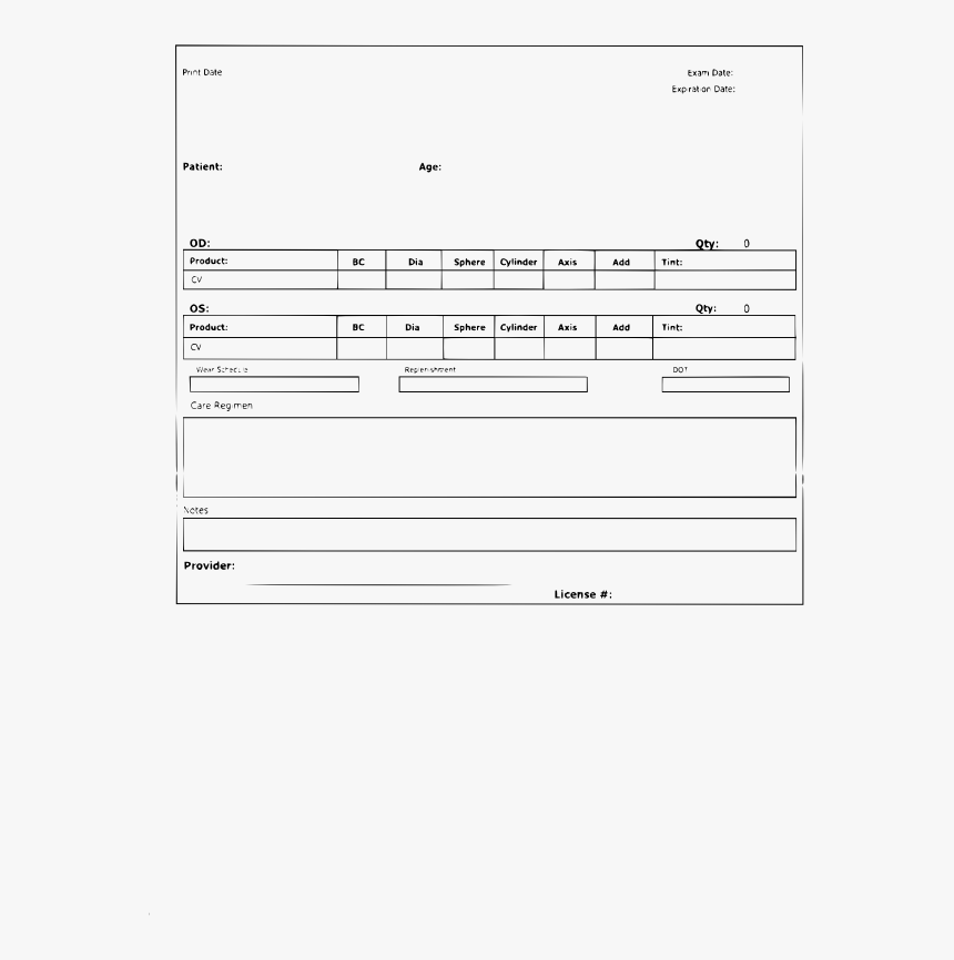 Eyeglass Prescription Template