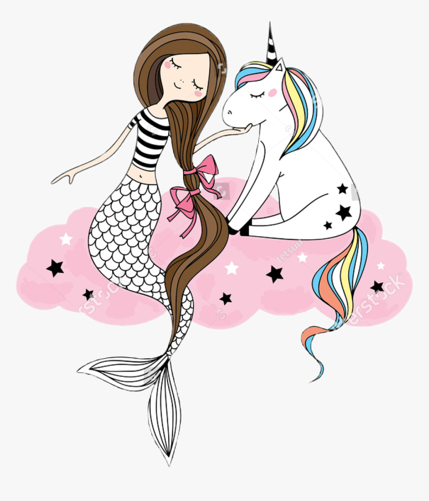 Collection Of Free Mermaid Drawing Unicorn Download - Unicorn And Mermaid Clipart, HD Png Download, Free Download
