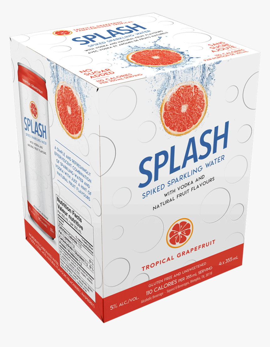 Splash Spiked Sparkling Water Tropical Grapefruit 4 - Carton, HD Png Download, Free Download