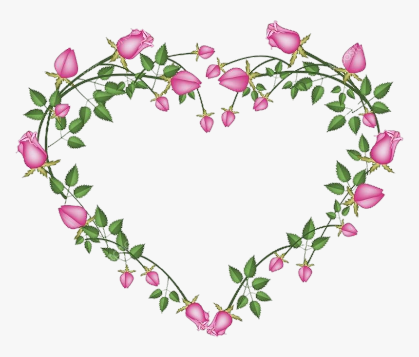 #flowers #floral #flower #roses #round #frames #frame - Pink Roses With Heart Shape, HD Png Download, Free Download