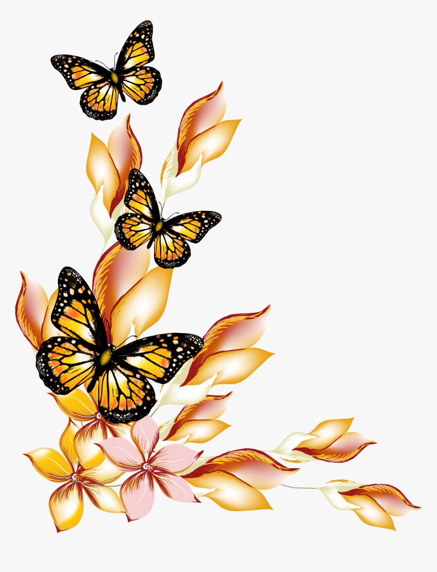 Butterfly Flowers And Borders Transprent Png Free - Butterfly Page Border Design, Transparent Png, Free Download