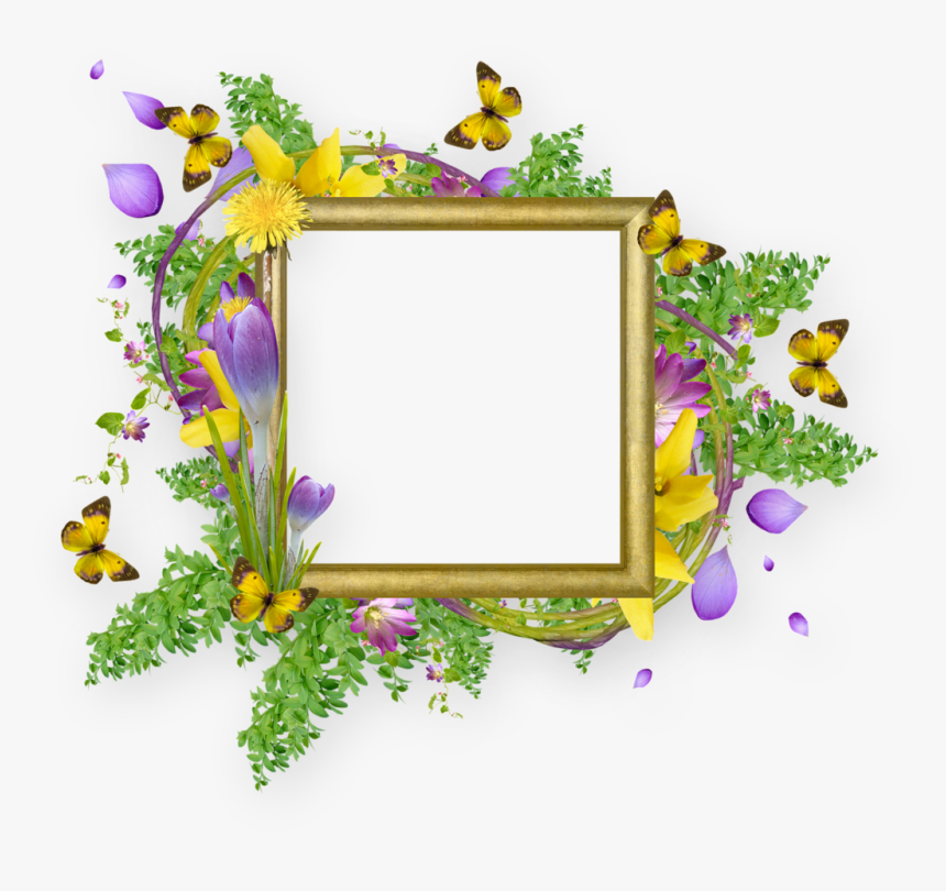 Flower And Butterfly Border Design Png Cadres Et Bordures - Border Design Flowers And Butterfly, Transparent Png, Free Download