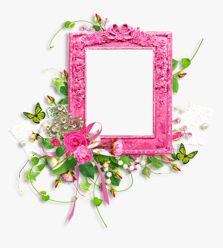 Ribbon Flower Butterfly Border Png - Picture Frame, Transparent Png, Free Download
