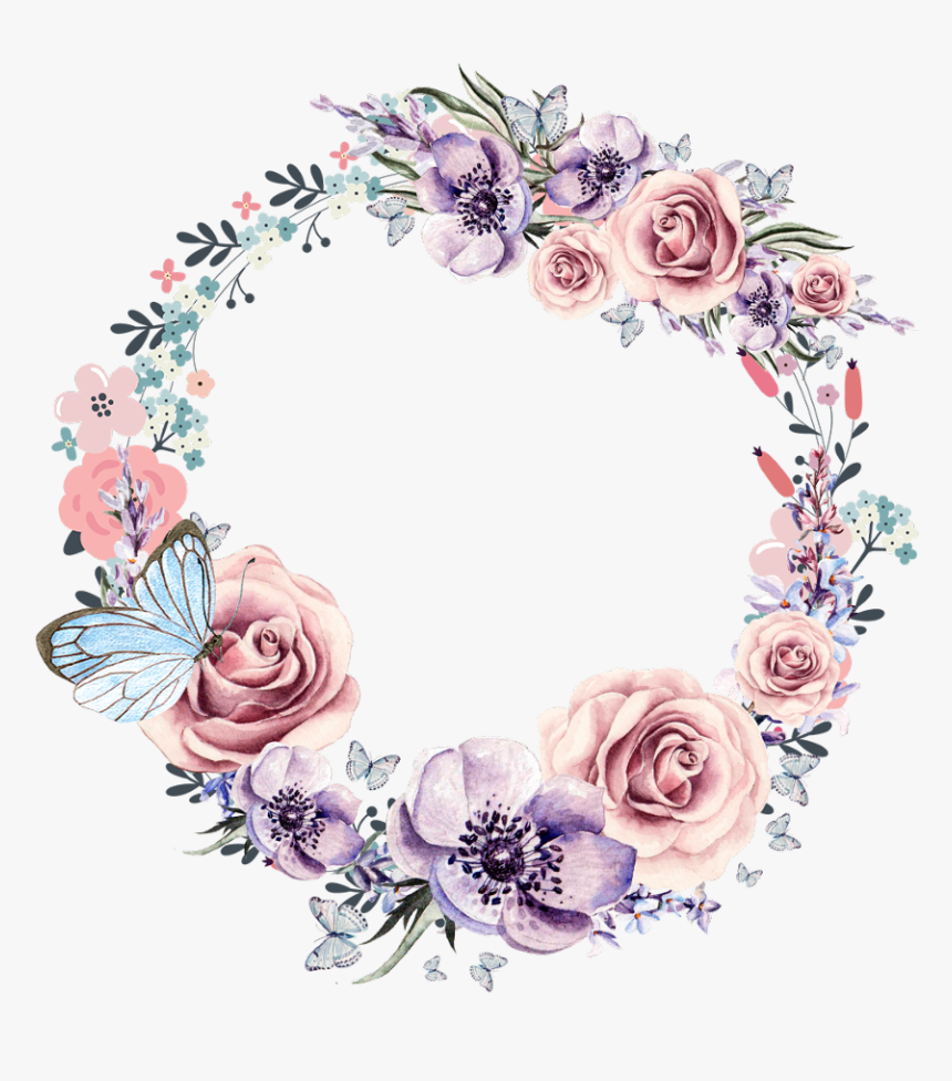 #butterfly #flowers #vinesandleaves #colourful #watercolour - Wreath, HD Png Download, Free Download