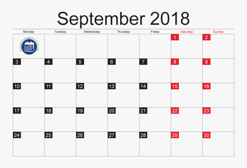 September 2018 Calendar With Holidays - September 2018 Calendar Moon Phases, HD Png Download, Free Download