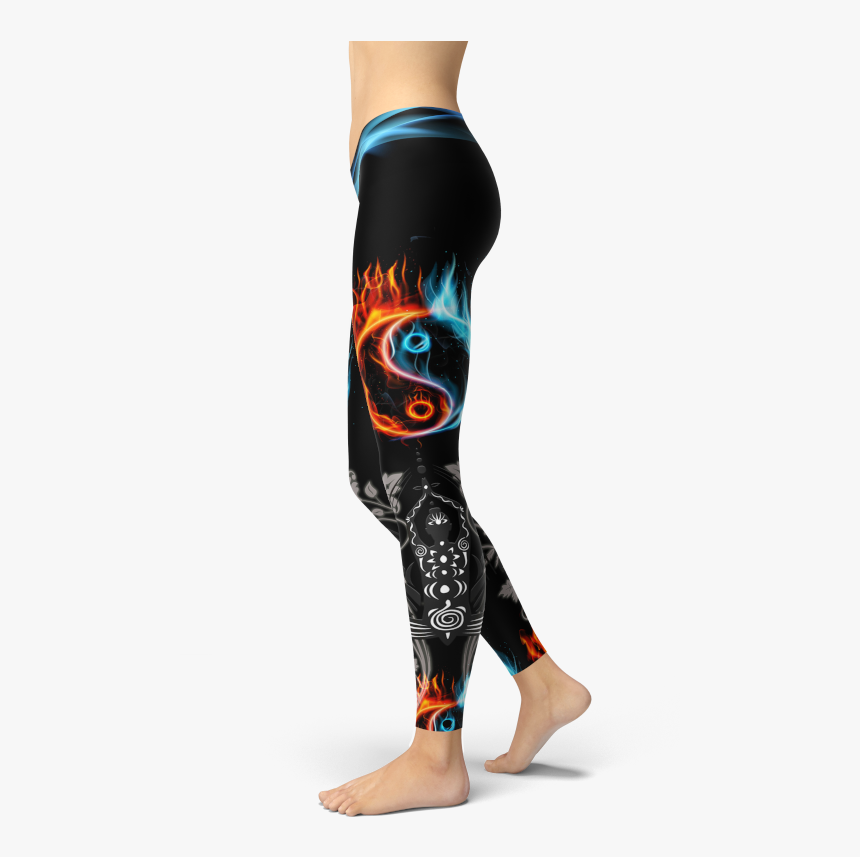 Flaming Yin Yang Leggings Yoga Gym Fitness Workout - Yoga Pants, HD Png Download, Free Download