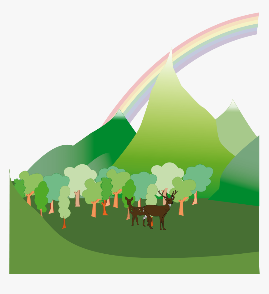 Clipart Mountain Png - رسم منظر طبيعي مع قوس قزح, Transparent Png, Free Download