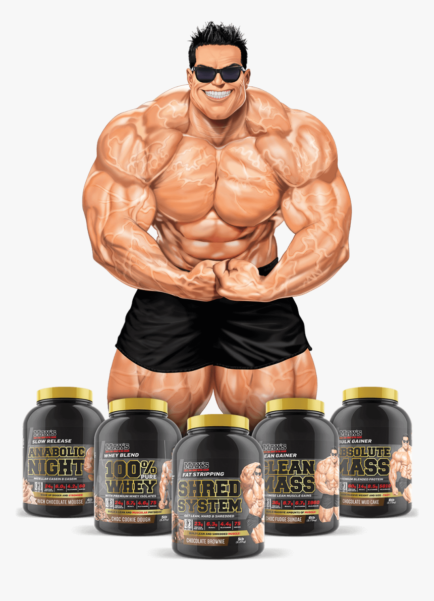 Max"s Premium Proteins Cover Image - Cartoons Bodybuilder Gains, HD Png Download, Free Download