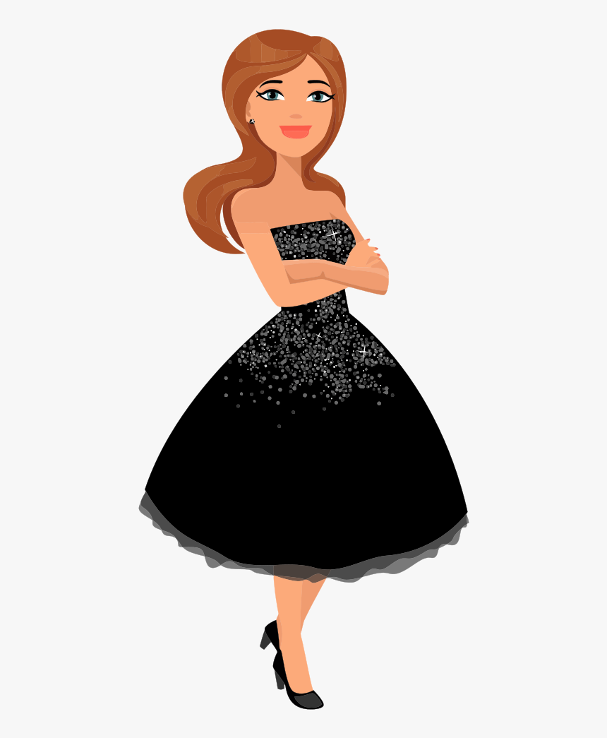 Girl In Shiny Dress - Girl In Black Dress Cartoon, HD Png Download, Free Download