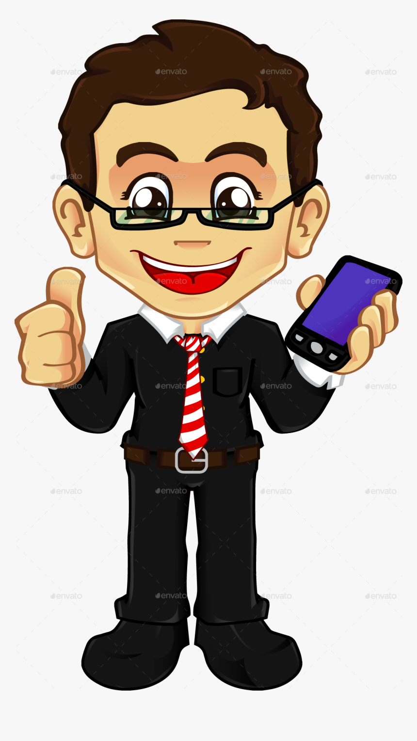 Business/geek Businessman With Cellphone - Boy With Glasses Clipart, HD Png Download, Free Download