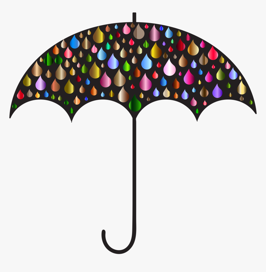Prismatic Rain Drops Umbrella Silhouette 4 Clip Arts - Umbrella With Raindrops Clipart, HD Png Download, Free Download