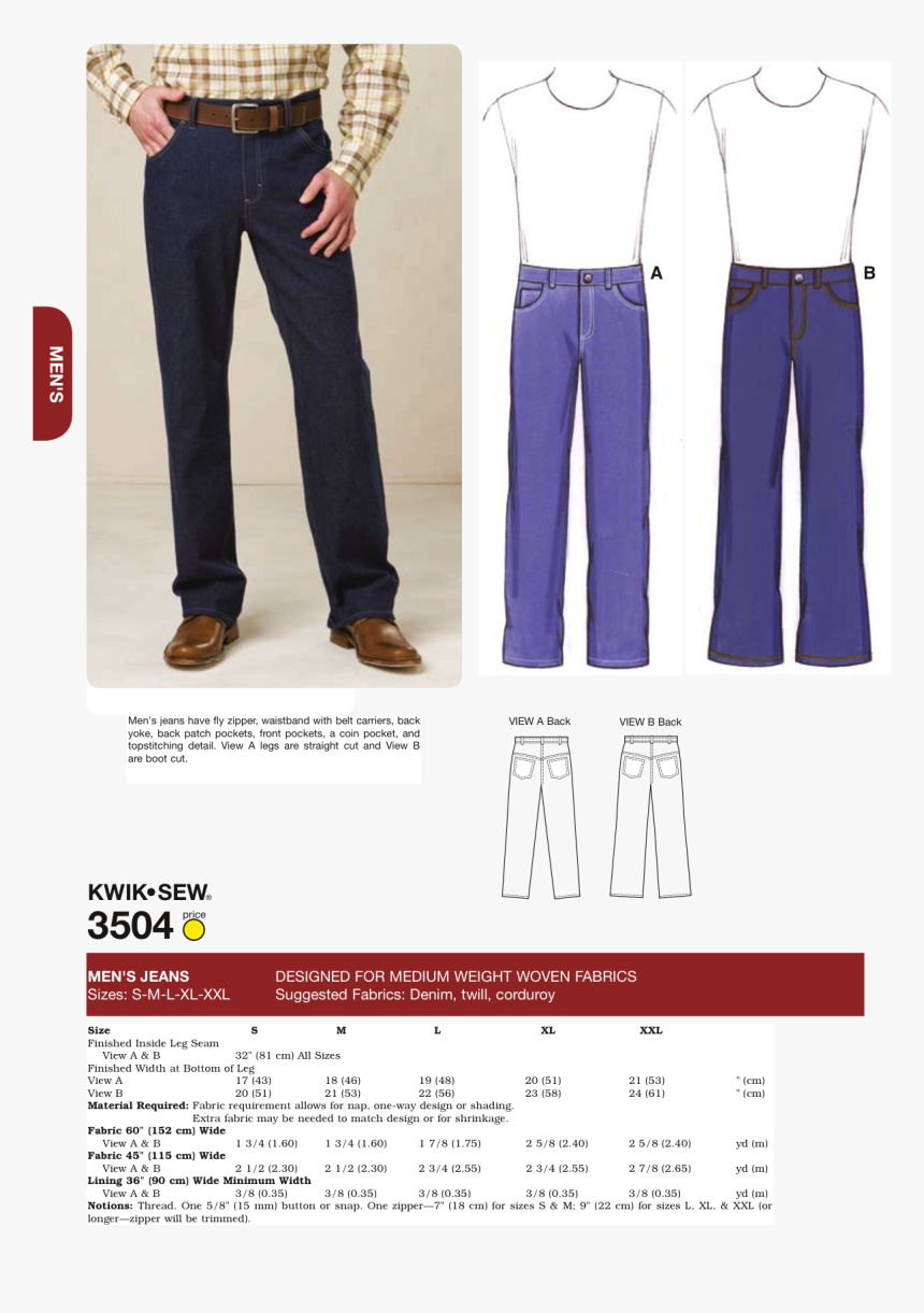 K3504 Mens - Sewing Mens Pants Patterns, HD Png Download, Free Download