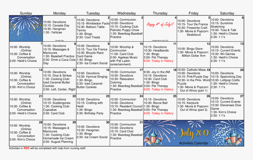 Activity Calendars For Nursing Home Residents, HD Png Download, Free Download