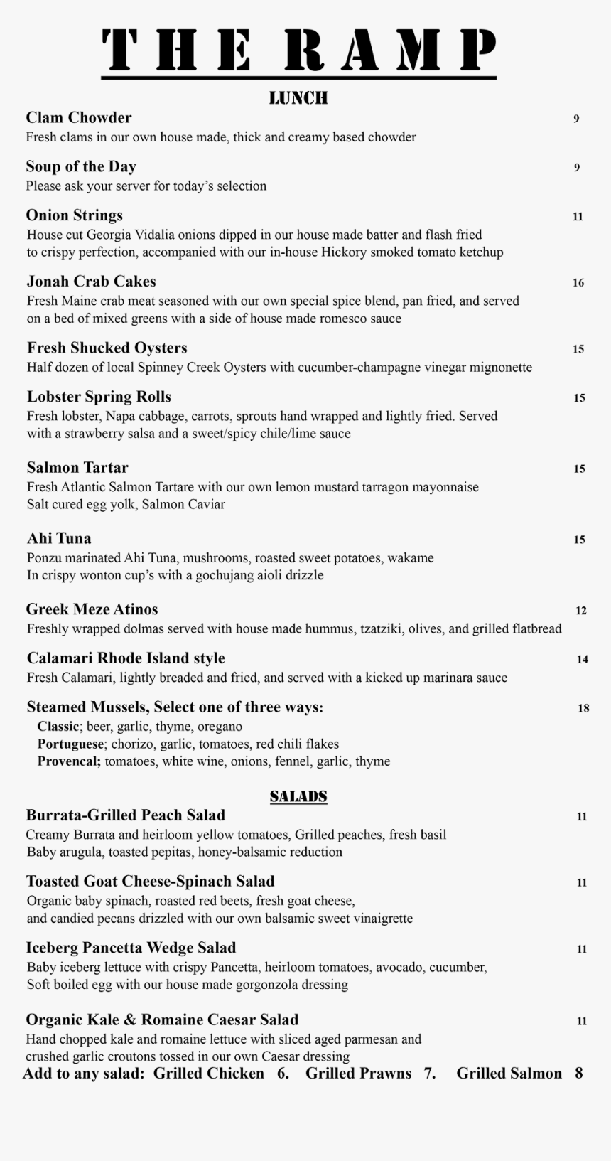 Kennebunkport Restaurant Dinner Menu - Ramp Bar And Grill Kennebunkport, HD Png Download, Free Download