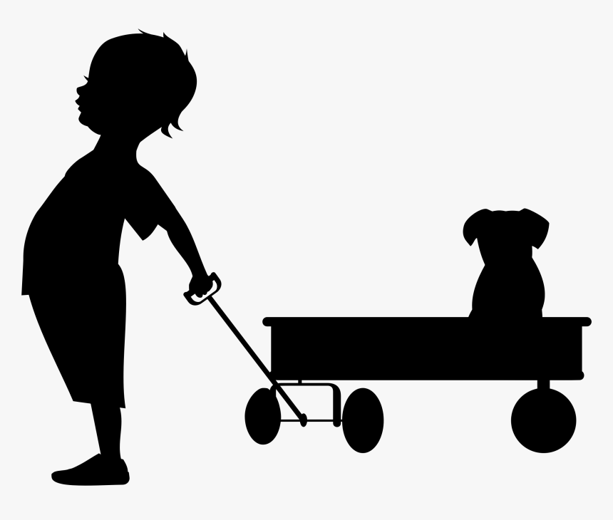 Hd Child Pulling Wagon Silhouette Icons Png - Boy Pulling Wagon Silhouette, Transparent Png, Free Download