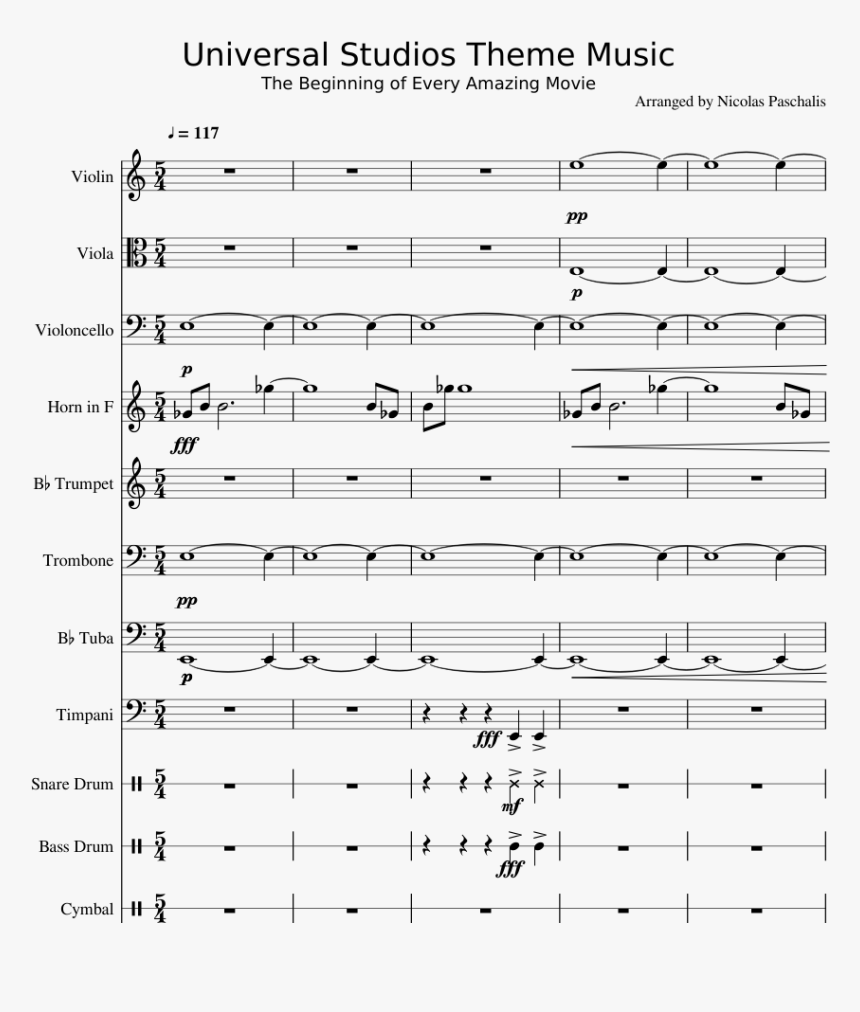 Universal Studios Theme Music Sheet Music Composed Universal Theme Song Sheet Music Hd Png Download Kindpng - roblox violin music roblox id