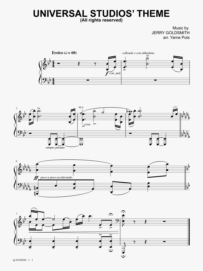 Universal Studios - Light And Daffodils Piano Sheet Music, HD Png Download, Free Download
