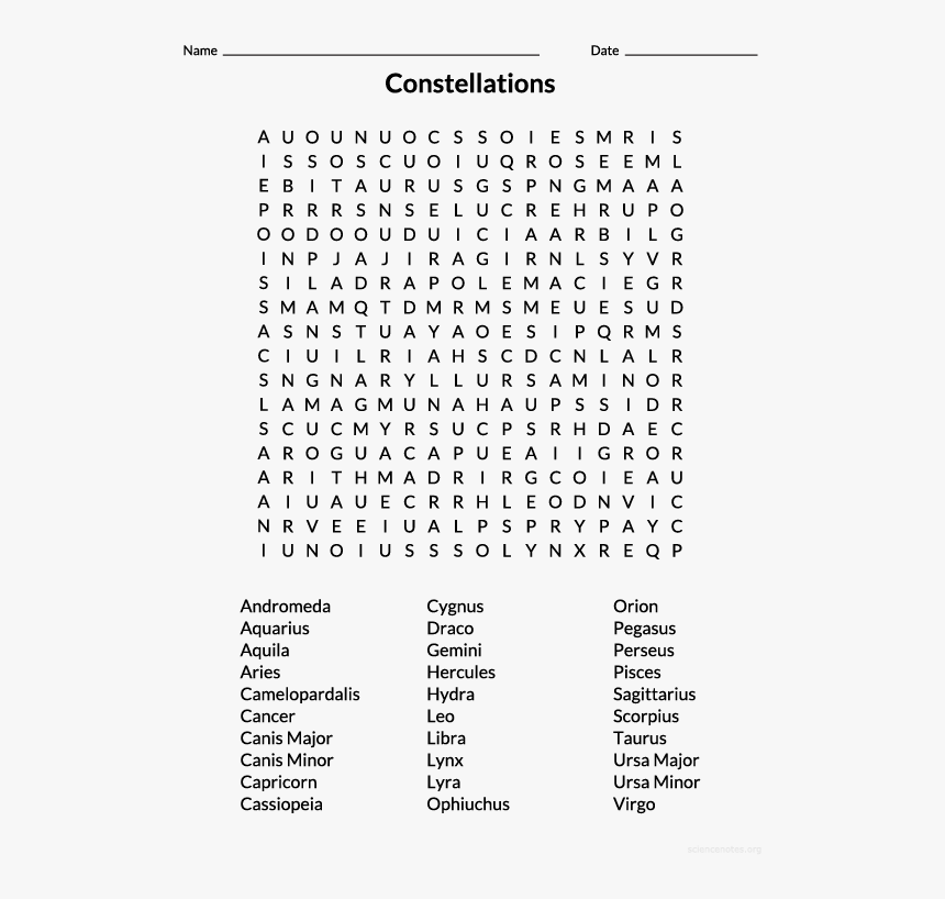 Constellations Wordsearch Puzzle - Technology Find A Word, HD Png Download, Free Download