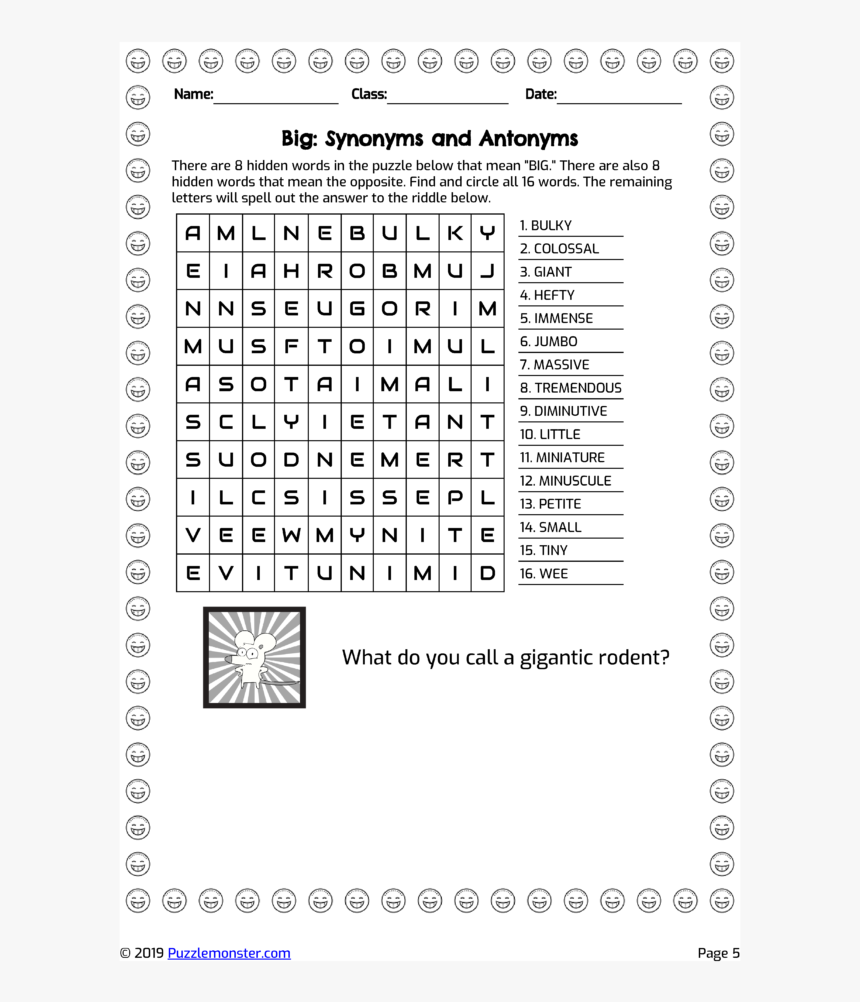 Word Search - Diminutive Worksheets Grade 5, HD Png Download, Free Download