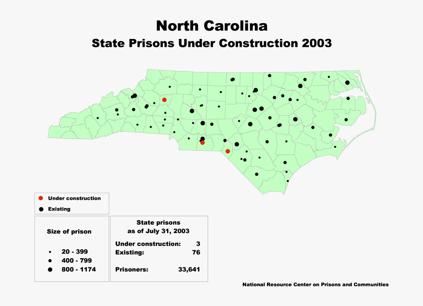 A Map Of North Carolina, With Its Existing State Prisons - East Carolina University Location Map, HD Png Download, Free Download