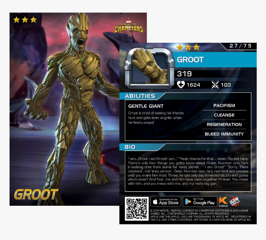 Groot Card, Marvel Contest Of Champions Arcade - Dave And Busters Contest Of Champions Cards, HD Png Download, Free Download