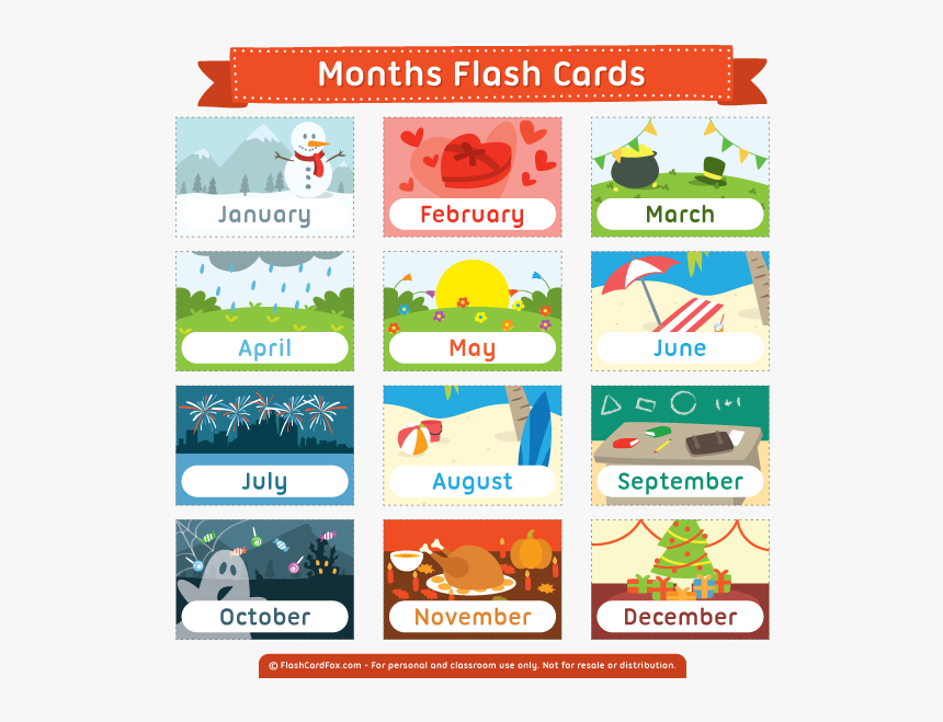 Months Of The Year Flashcards Printable Pdf Hd Png Download Kindpng