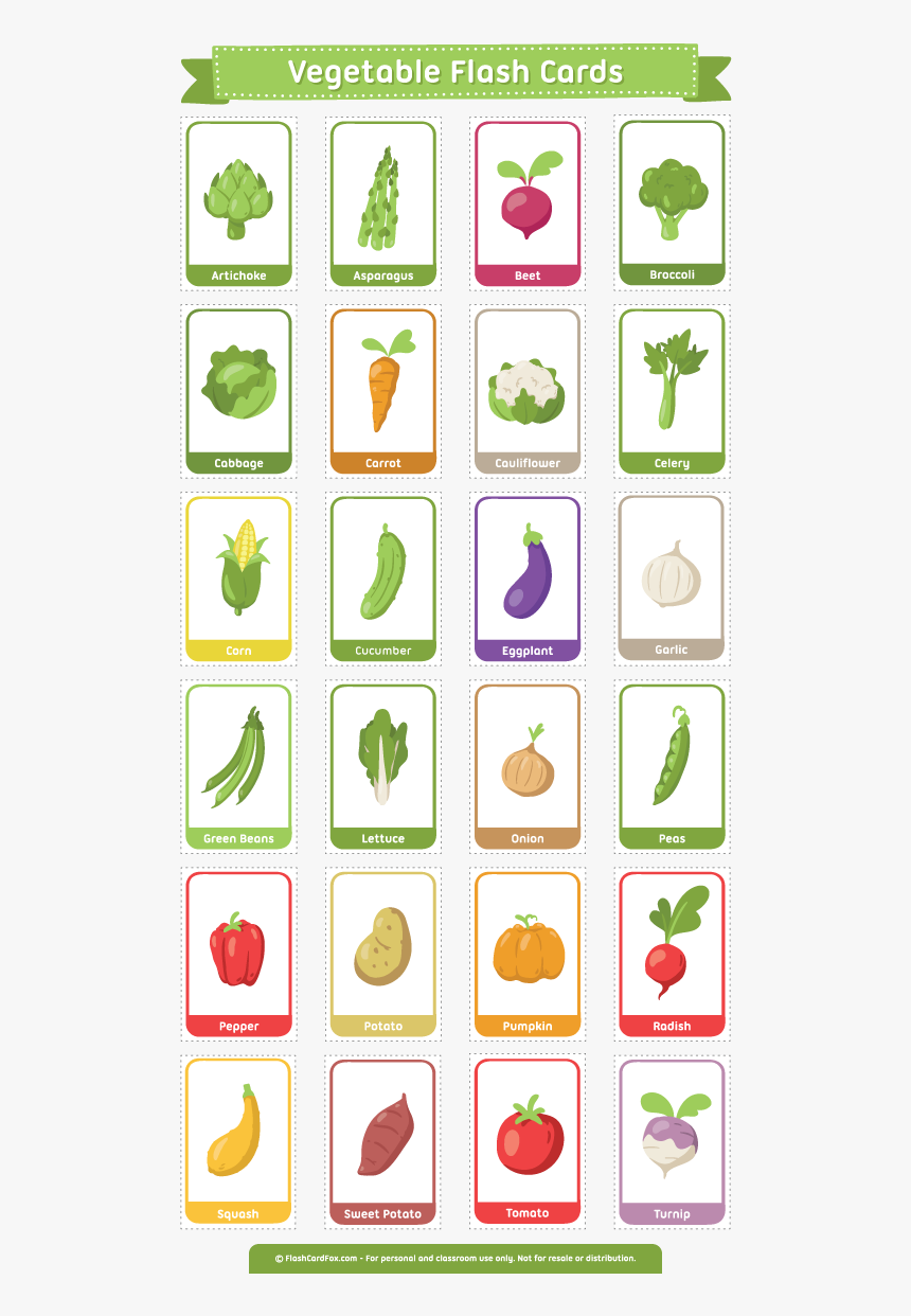 Free Printable Vegetable Flash Cards - Green Vegetables In Spanish, HD Png Download, Free Download