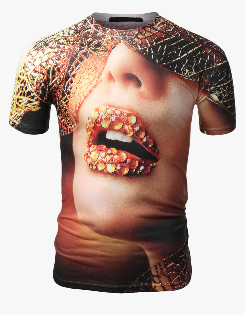 Jeweled Lip Print Sublimation T-shirt - T Shirt Printing Png, Transparent Png, Free Download