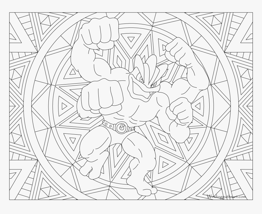 #068 Machamp Pokemon Coloring Page - Coloring Pages Pokemon Adult Houndoom, HD Png Download, Free Download