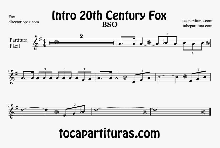 Partitura Fácil De La Intro De La 20th Century Fox - Sheet Music, HD Png Download, Free Download