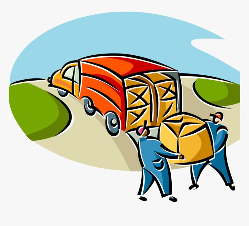 Vector Illustration Of Workers Load Boxes Onto Shipping - Loading Truck Cartoon Png, Transparent Png, Free Download