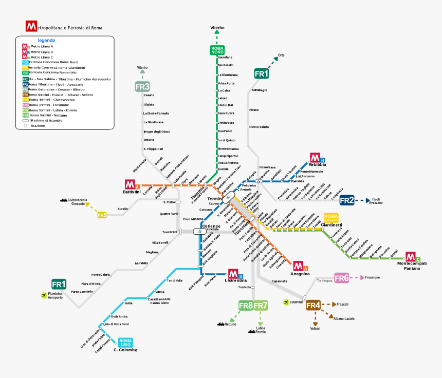 Rome Metro Map - Mappa Metro Roma 2017, HD Png Download, Free Download