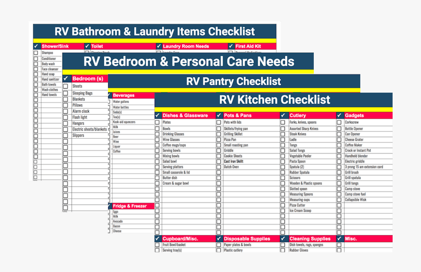 Rv Trip Planner Checklists - Rv Packing List Printable, HD Png Download, Free Download
