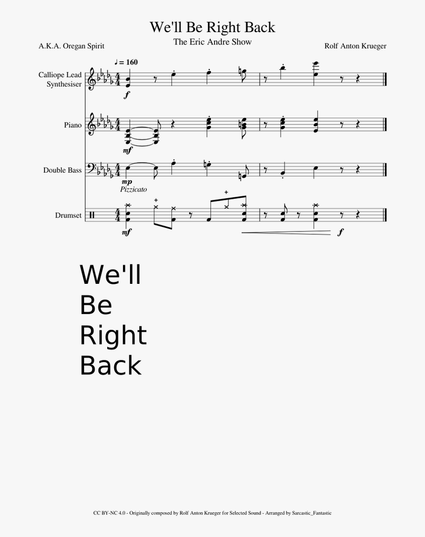 We"ll Be Right Back Png - Sheet Music, Transparent Png, Free Download
