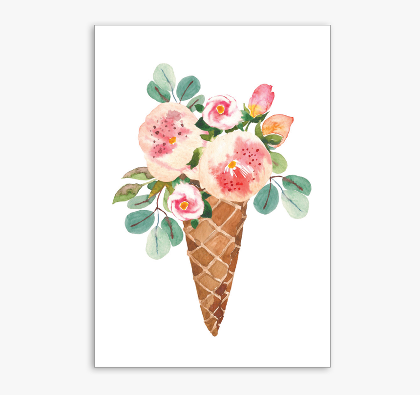 Icecream Cone Of Flowers Drawing, HD Png Download, Free Download