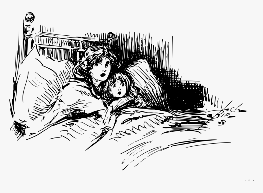 Line Art,art,fiction - Child Scared In Bed Drawing, HD Png Download, Free Download